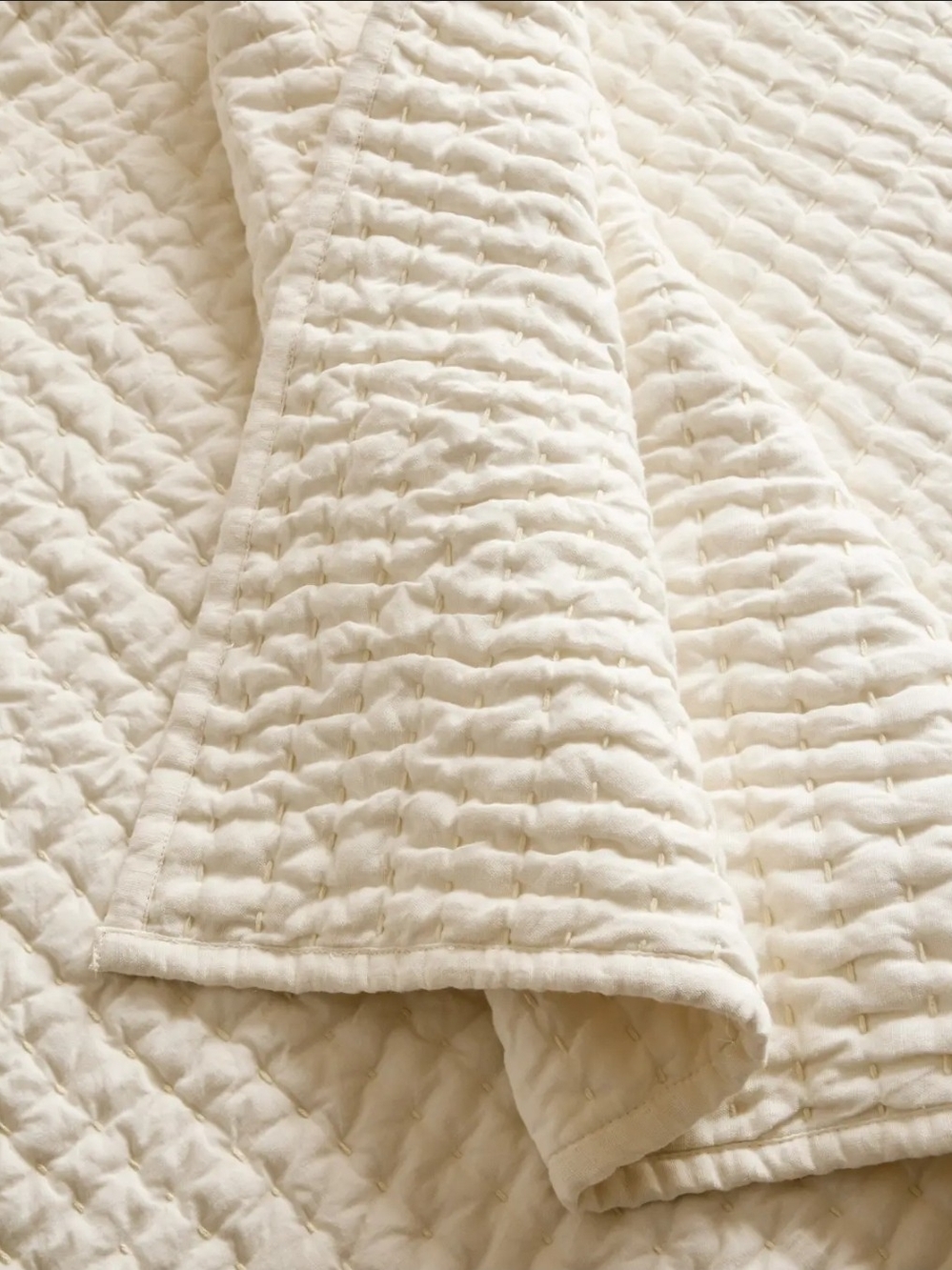 Quince European Linen Cotton Stitch Quilt - Full/Queen - Ivory